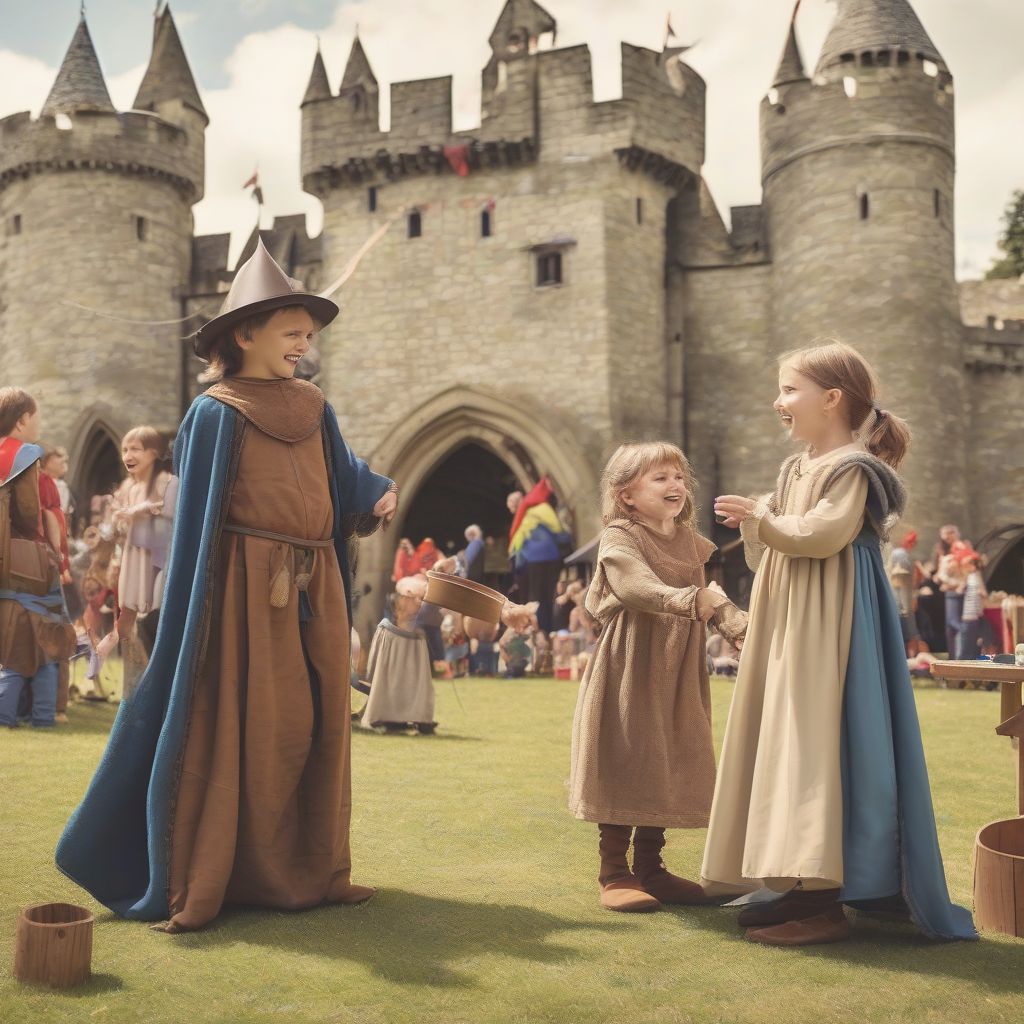 Children Participating in Medieval Games at a Castle