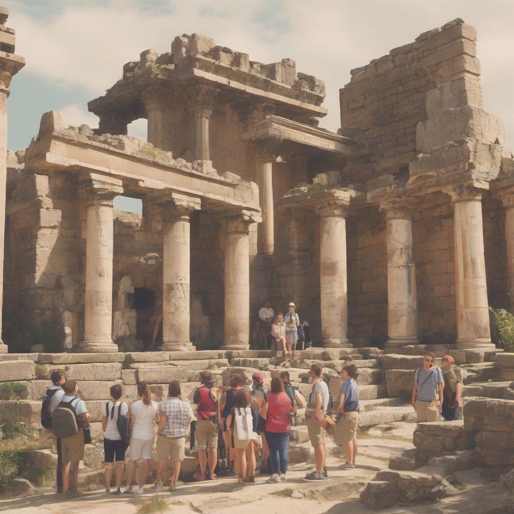 Tour Group Exploring Ancient Ruins